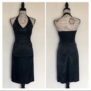 Rampage Sateen Jewel Halter Backless Dress